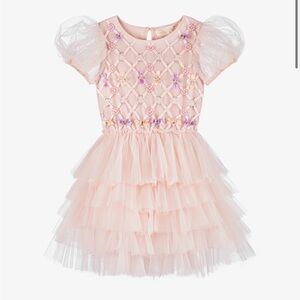 Tutu Du Monde Blush Pink Tiered Tulle Dress with Floral Embellishments